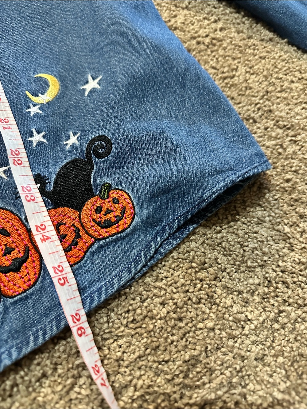 Holiday Editions denim long sleeve button up shirt Halloween embroidered size 2X - Picture 9 of 10